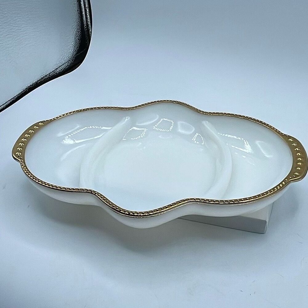 Vintage Anchor Hoking Fire-King divided relish tray 22K trim.